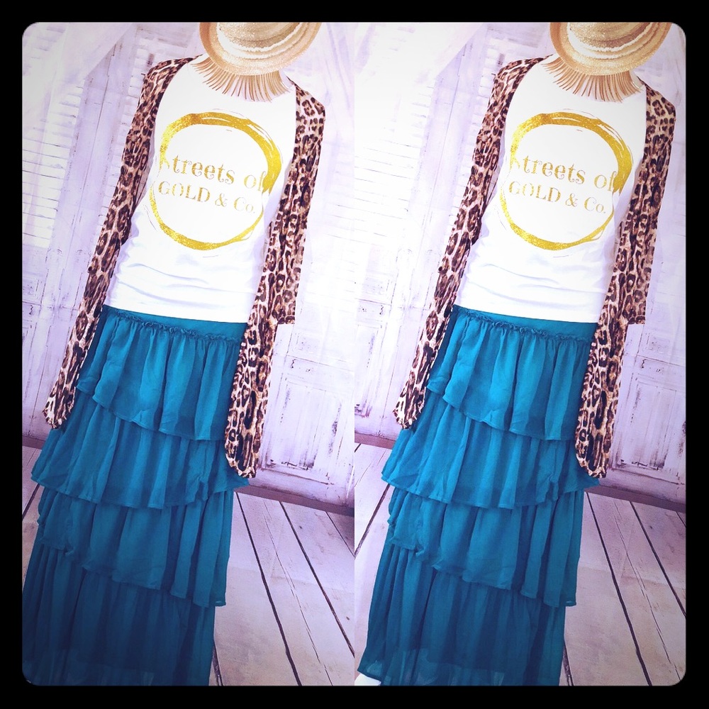Turquoise Haven Teal Tiered Maxi skirt